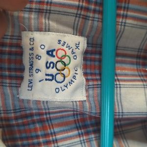 Vintage Men's 1980s Plaid Levi's White Tab USA Olympic Games Button Up Shirt